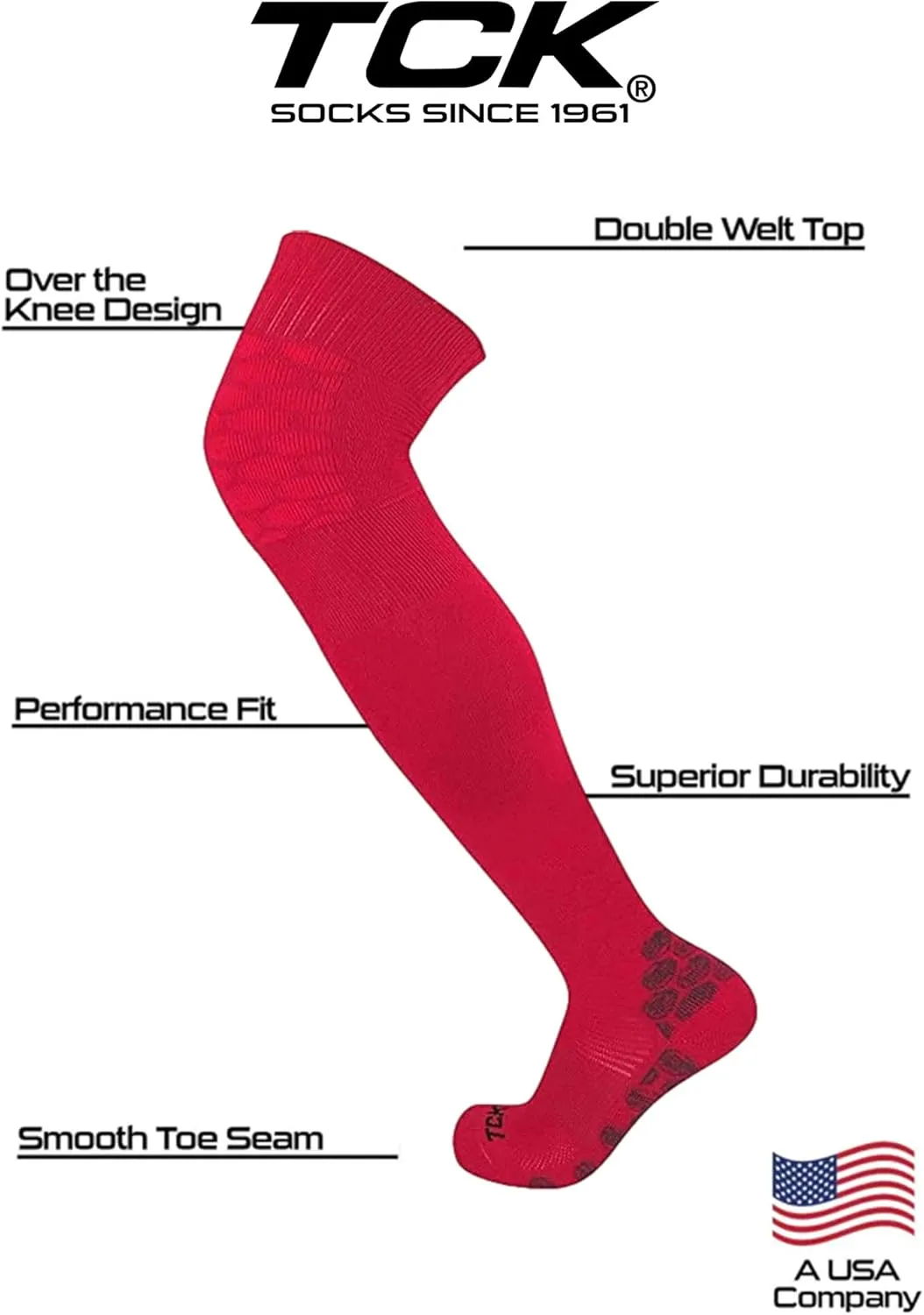 TCK High Over the Knee Athletic Sports Performance Socks with Flex, Compression & Extra Cushion Zones