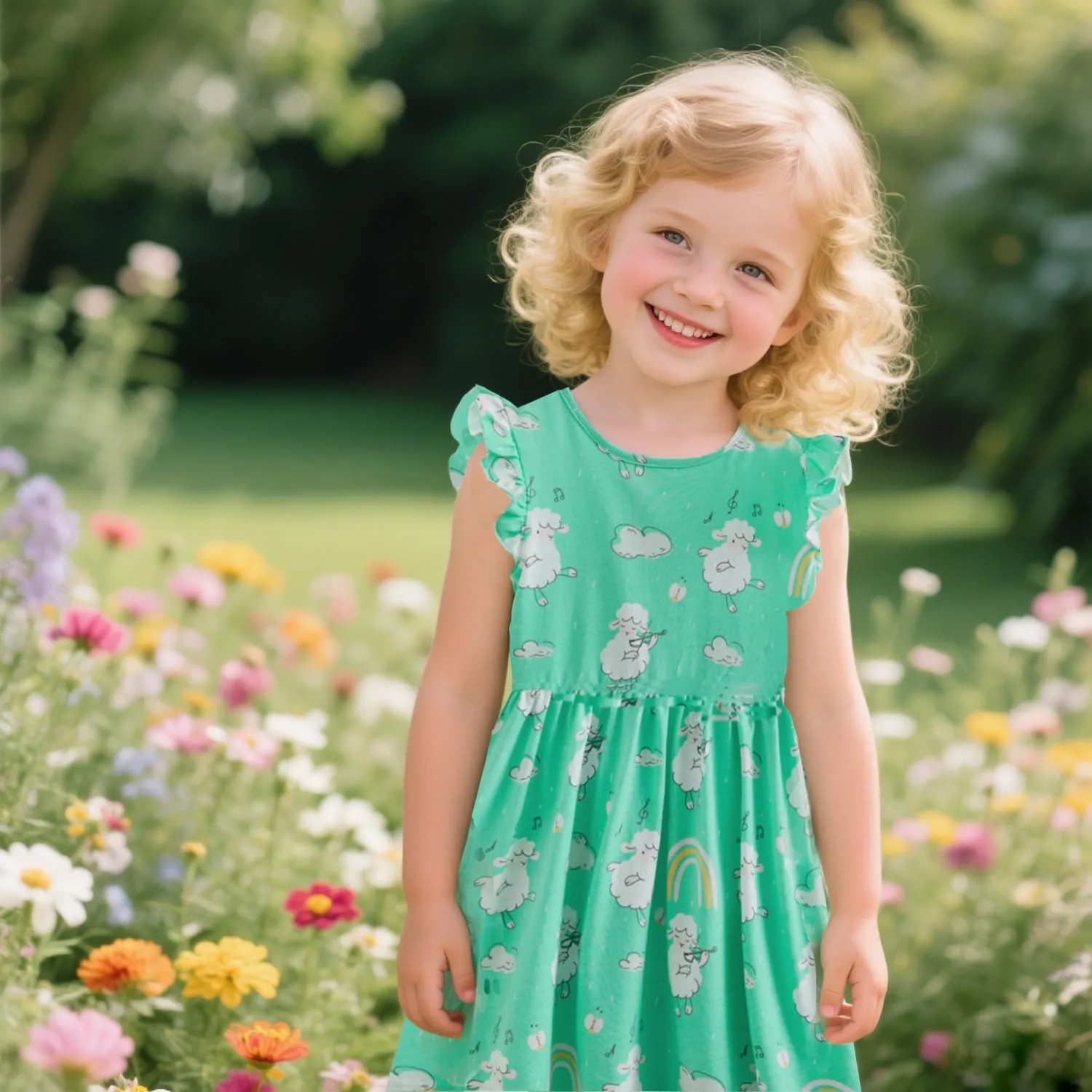 Toddler Girls Dress Ruffle Sleeve Casual Print Dresses Kids Summer Clothes 3-8 Years