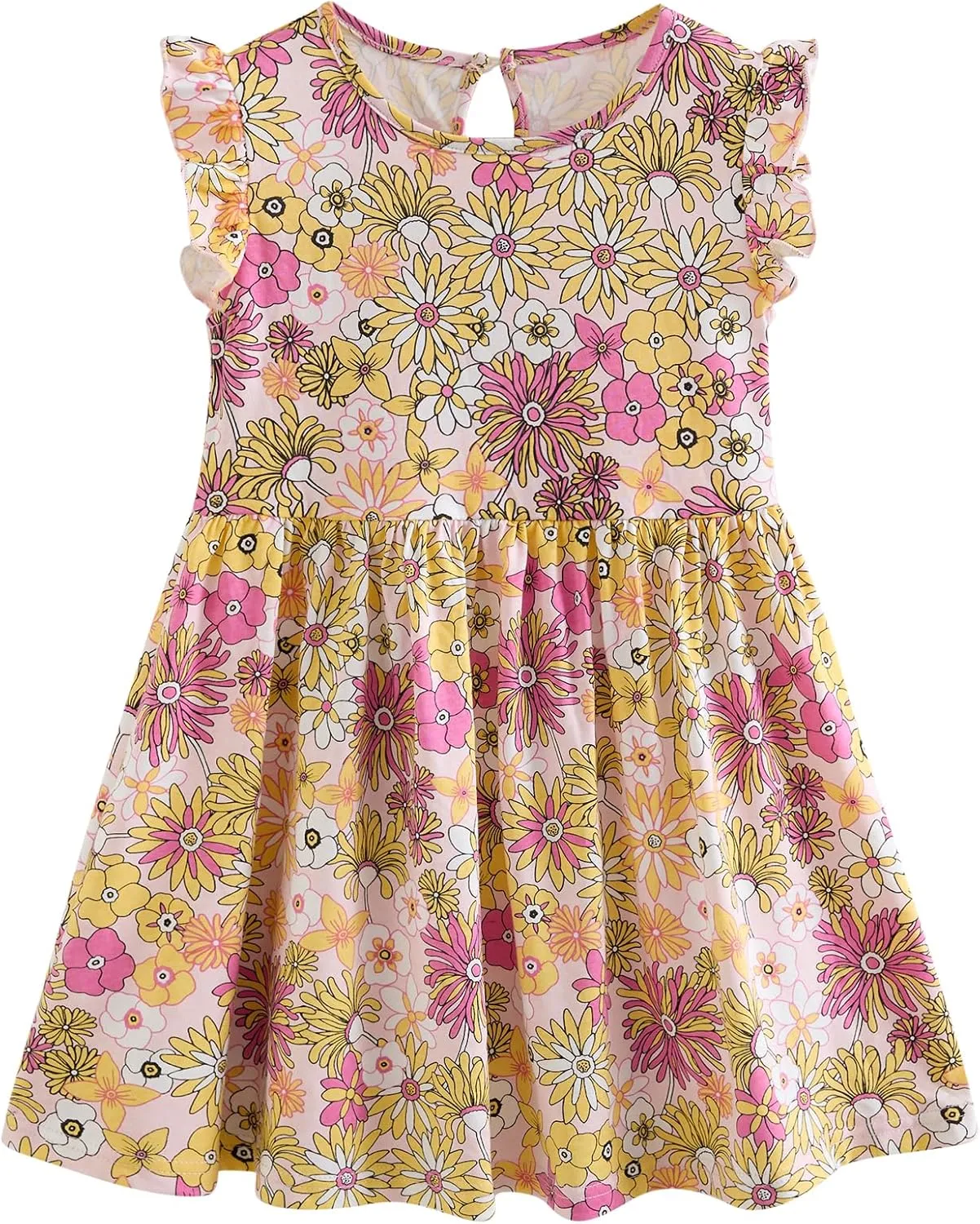 Toddler Girls Dress Ruffle Sleeve Casual Print Dresses Kids Summer Clothes 3-8 Years