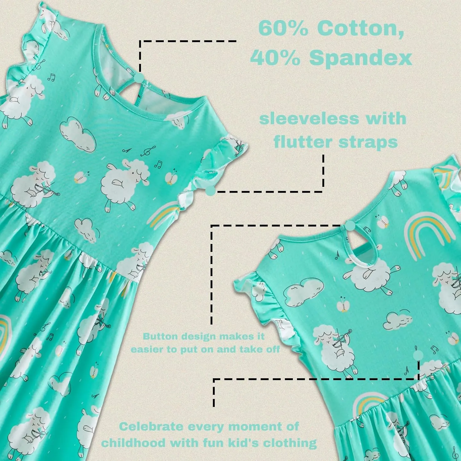 Toddler Girls Dress Ruffle Sleeve Casual Print Dresses Kids Summer Clothes 3-8 Years