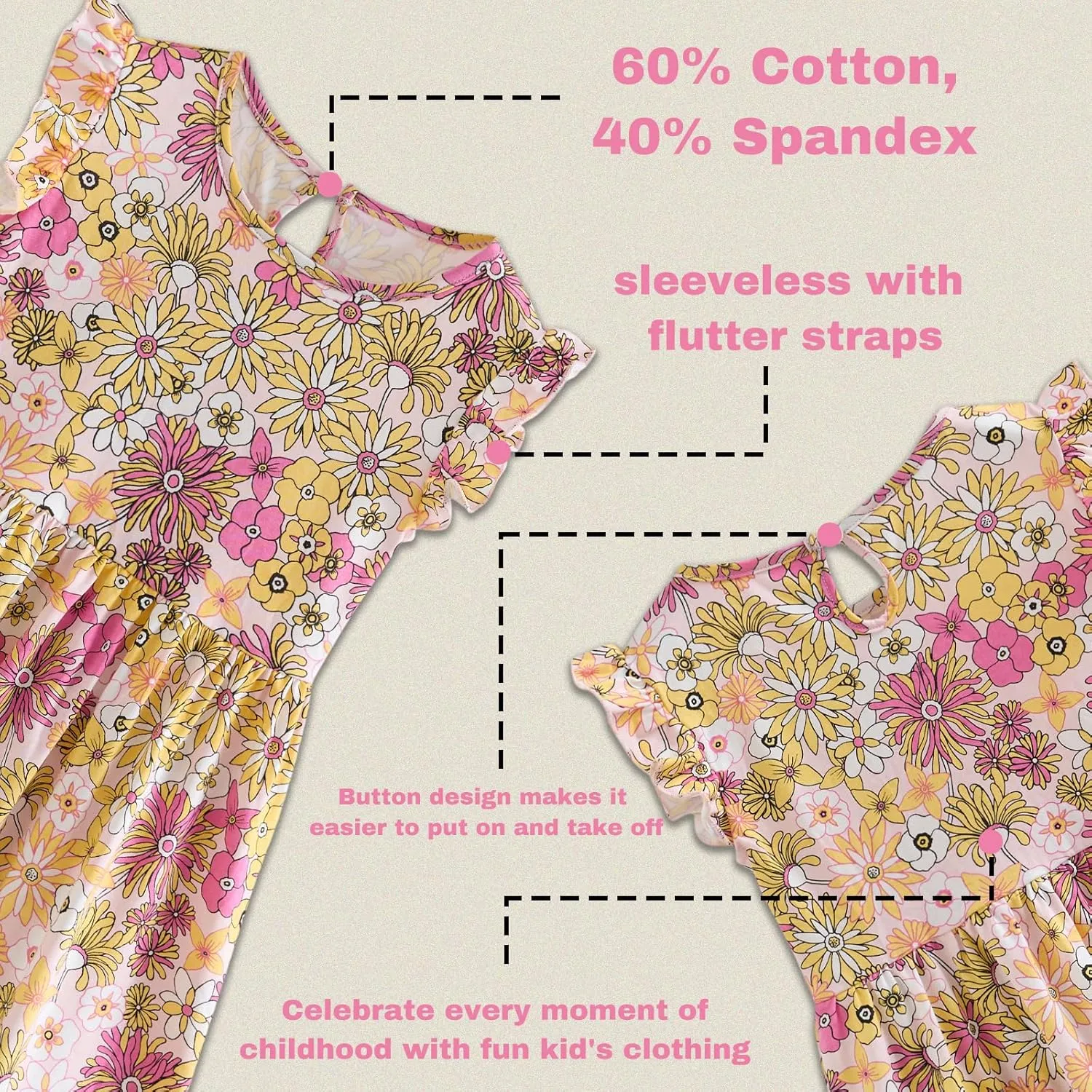 Toddler Girls Dress Ruffle Sleeve Casual Print Dresses Kids Summer Clothes 3-8 Years