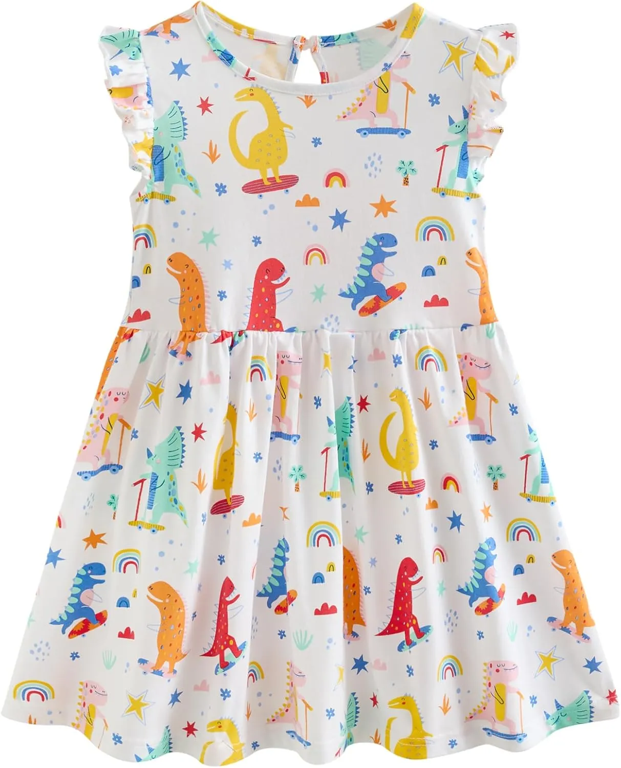 Toddler Girls Dress Ruffle Sleeve Casual Print Dresses Kids Summer Clothes 3-8 Years