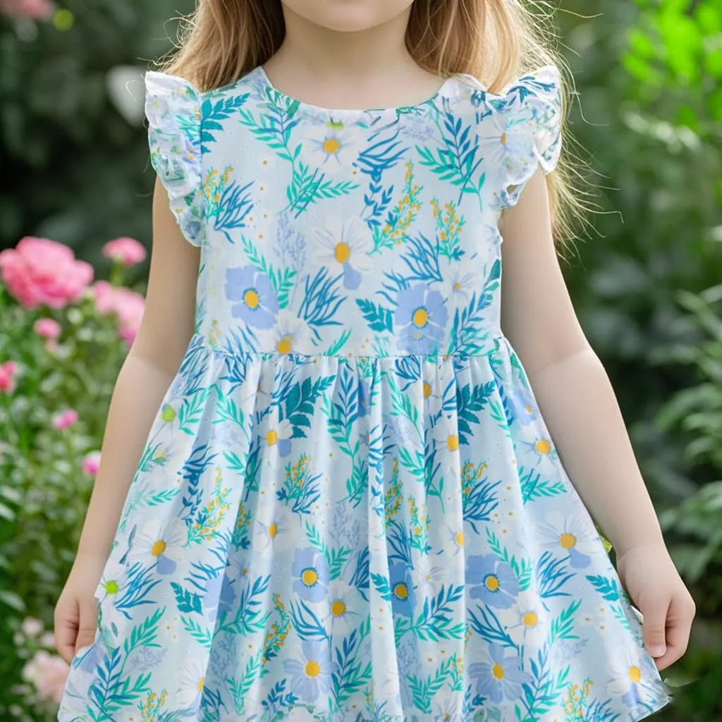 Toddler Girls Dress Ruffle Sleeve Casual Print Dresses Kids Summer Clothes 3-8 Years