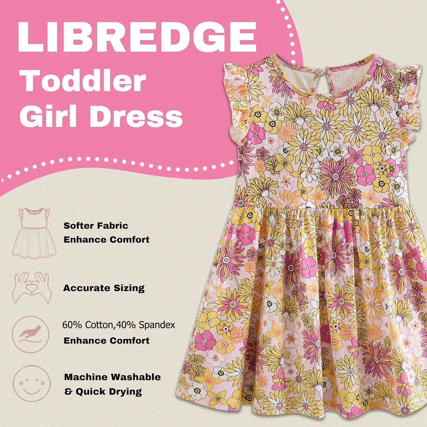 Toddler Girls Dress Ruffle Sleeve Casual Print Dresses Kids Summer Clothes 3-8 Years