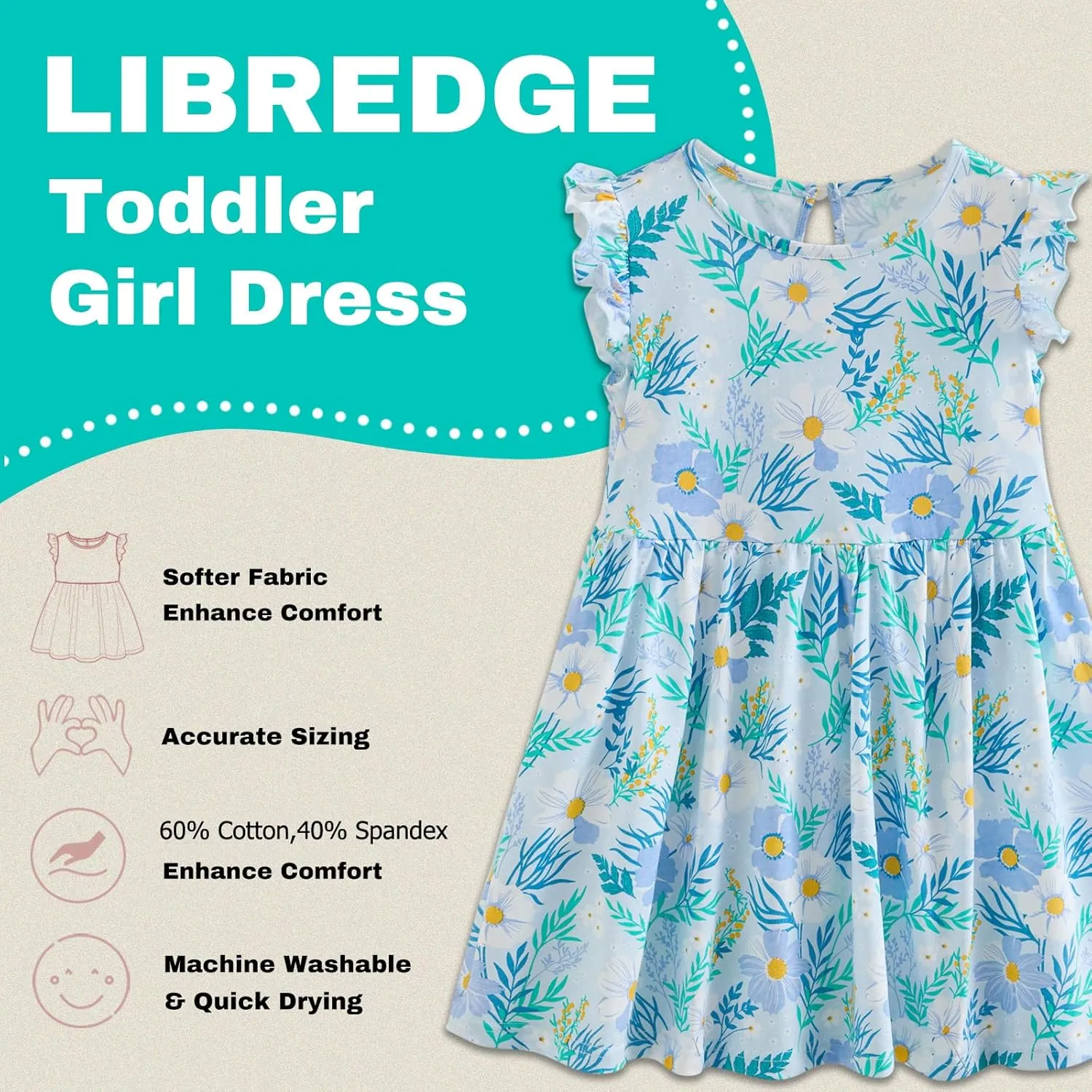Toddler Girls Dress Ruffle Sleeve Casual Print Dresses Kids Summer Clothes 3-8 Years