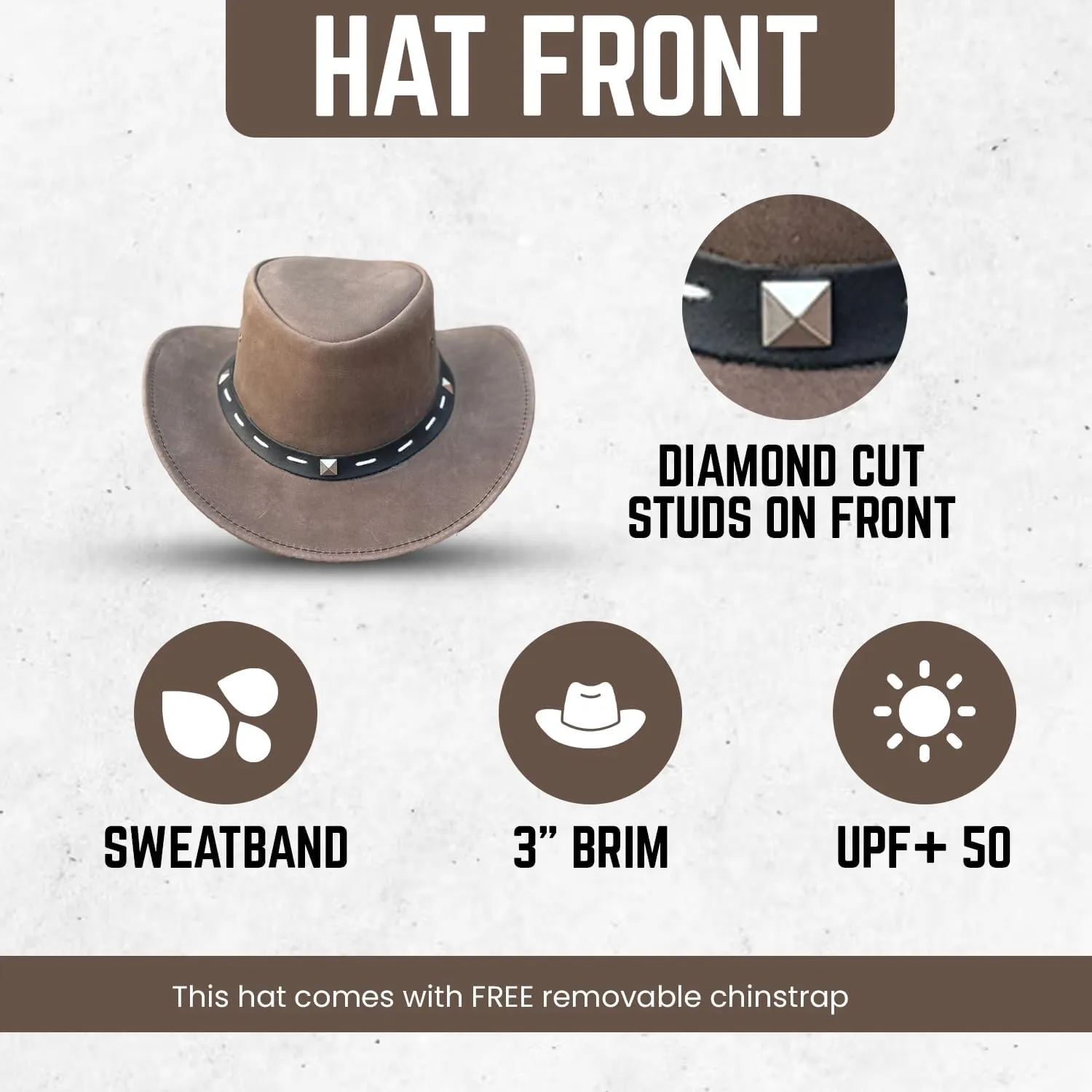Unisex Barrie Leather Cowboy Hat with Metal Accents