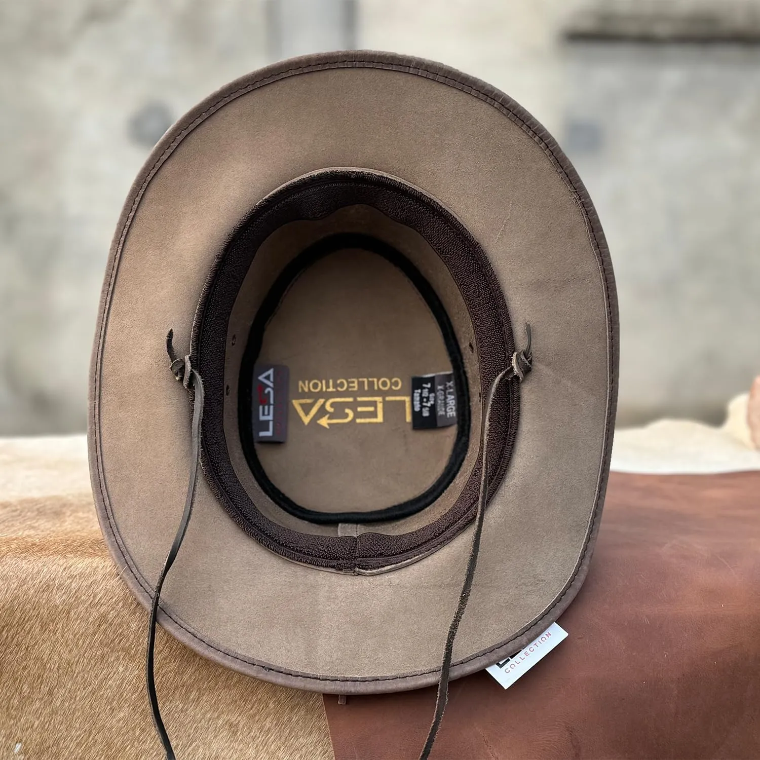 Unisex Barrie Leather Cowboy Hat with Metal Accents