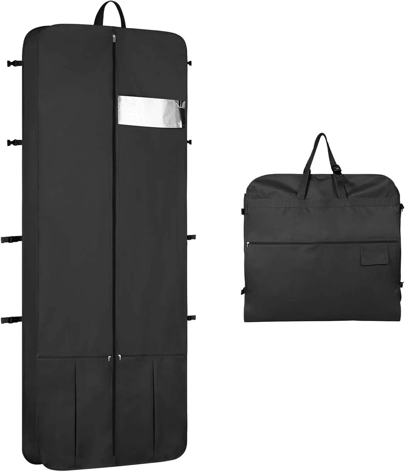 Univivi Garment Bag Long 182 cm, Garment Bag Wedding Dress with Shoe Compartment, Garment Bags with 4 Zip Pockets, Foldable Waterproof Garment Bag Travel for Evening Dresses - Black