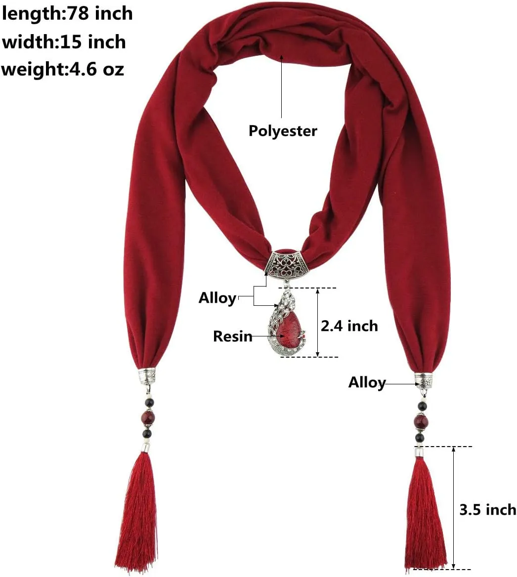 Vintage Polyester Scarf Alloy Resin Gem Pendant Women's Necklace Jewelry Scarves(sc0021)