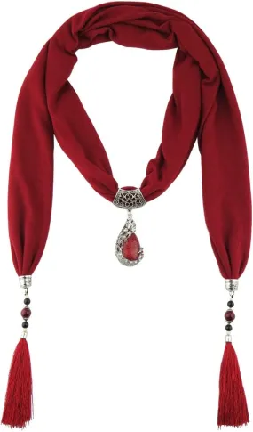 Vintage Polyester Scarf Alloy Resin Gem Pendant Women's Necklace Jewelry Scarves(sc0021)