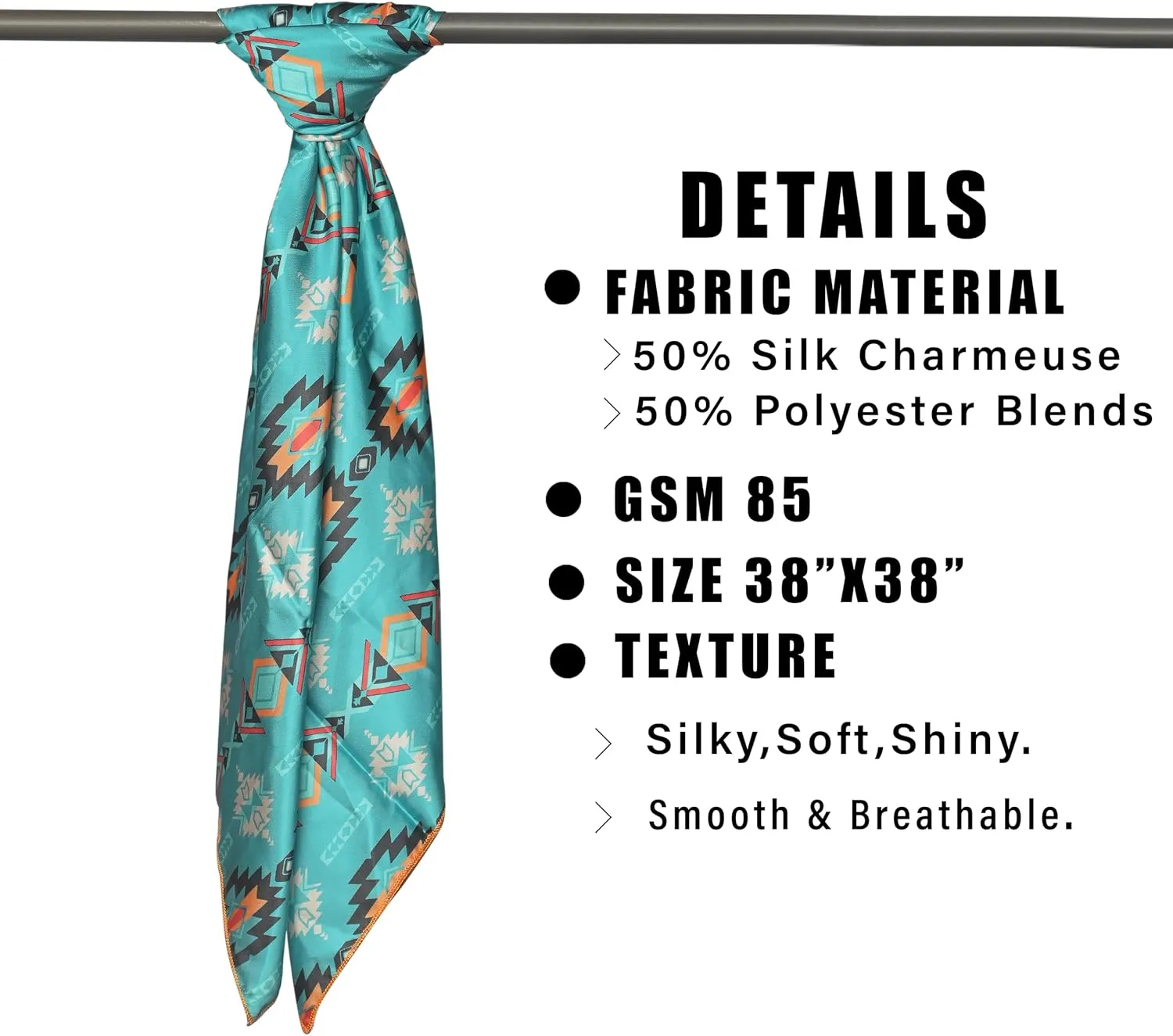 Western Cowboy Wild Rag Silk Scarf Bandana Square Silky 38'' Scarves for Men & Women