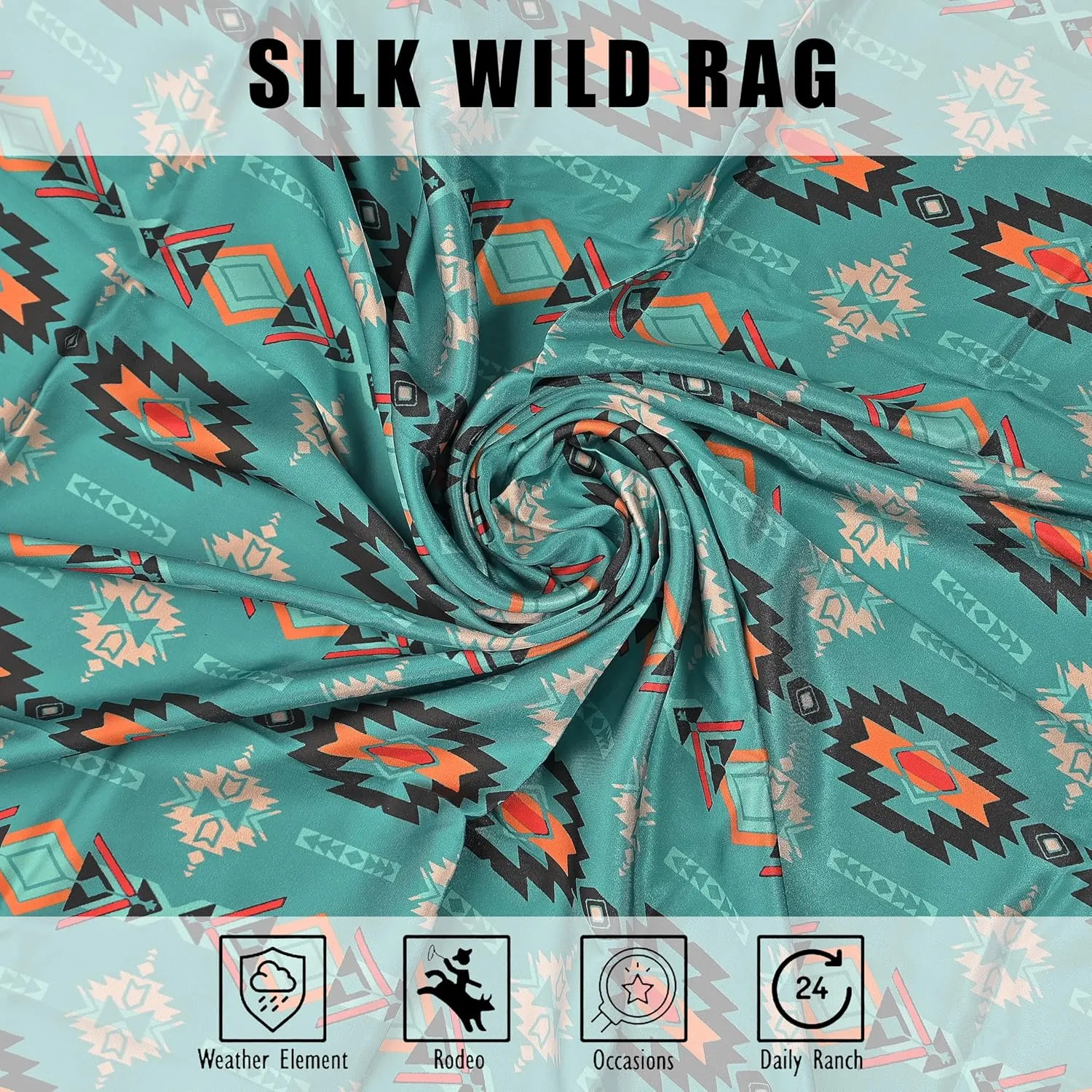 Western Cowboy Wild Rag Silk Scarf Bandana Square Silky 38'' Scarves for Men & Women