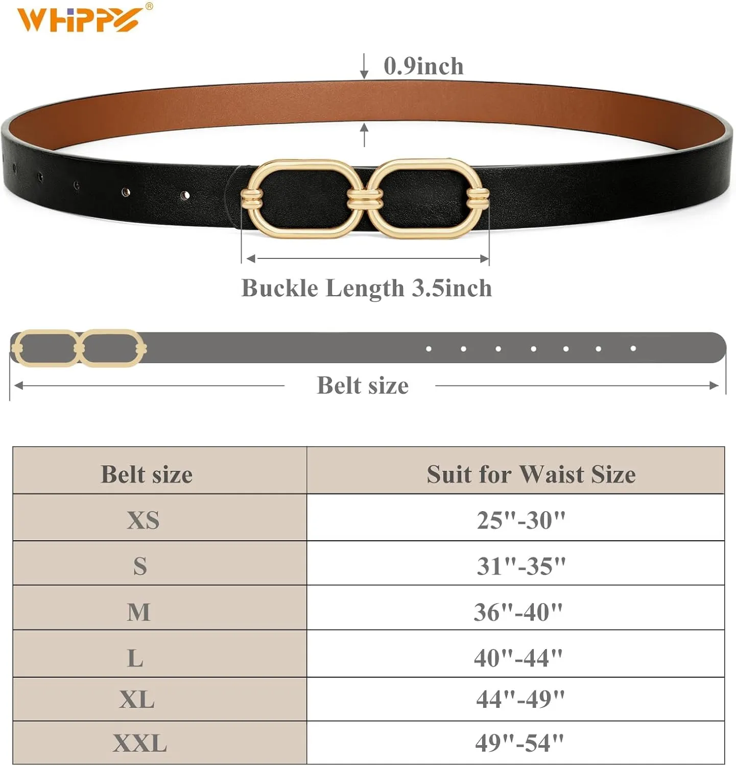 WHIPPY Women Reversible Leather Belts for Jeans Pants Fashion Skinny Belt Ladies Waist Belt with Gold Buckle