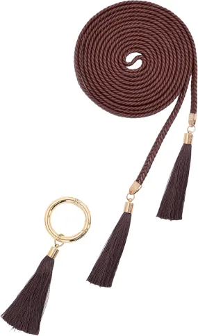 Women Girls Braided Waist Tie Belt/Rope with Tassel Wrap Cloth Belts for Dress Pants