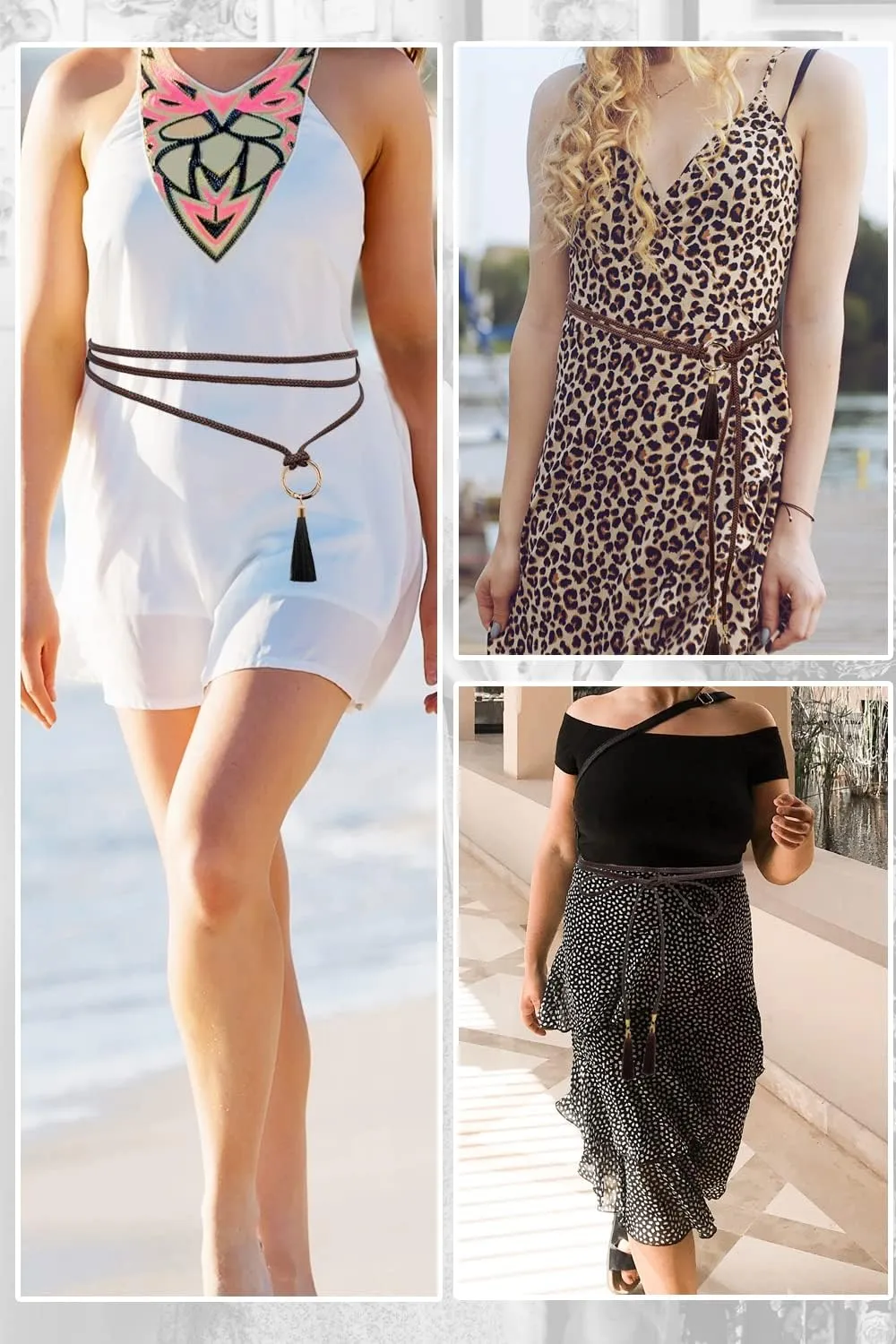 Women Girls Braided Waist Tie Belt/Rope with Tassel Wrap Cloth Belts for Dress Pants