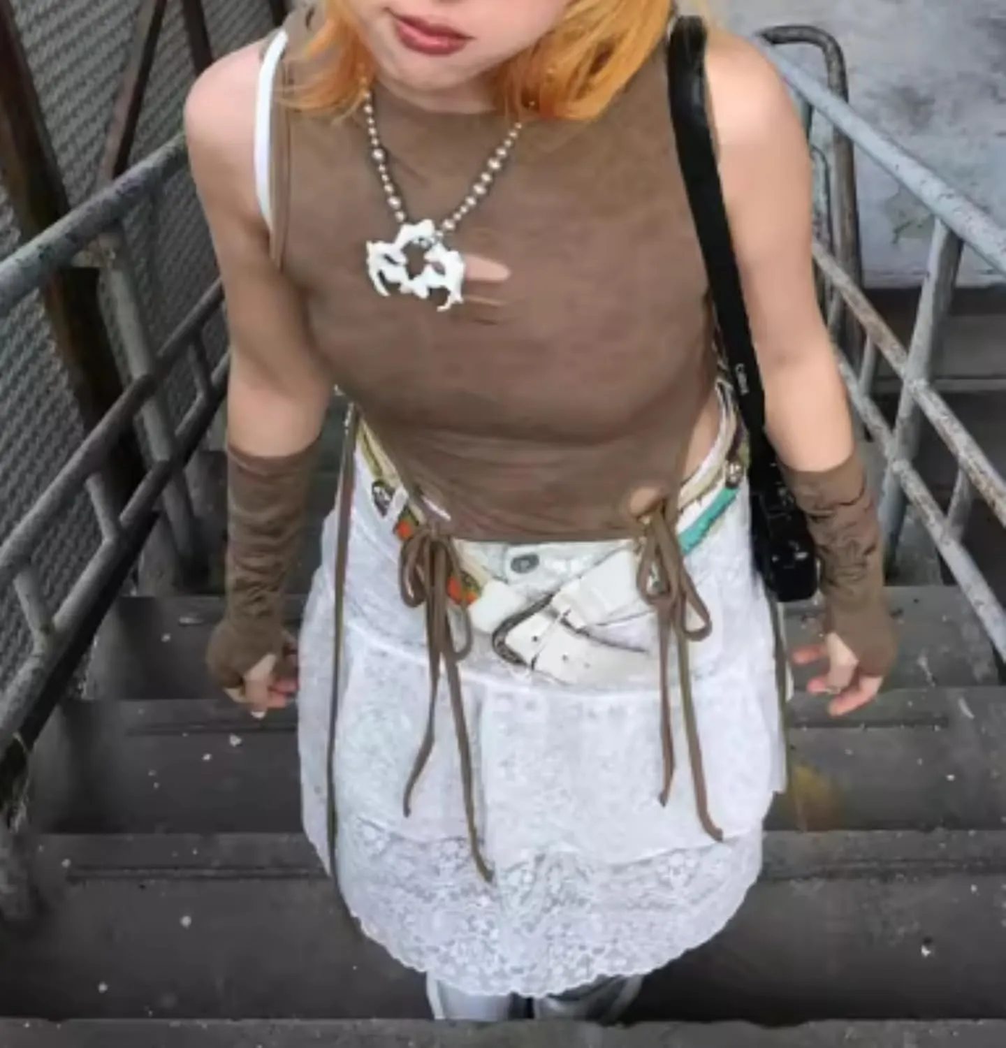 Women Wasteland Top Y2K Tank Top with Hoodie Vintage Cloak Backless Tops Hollowed Cami with Sleeves