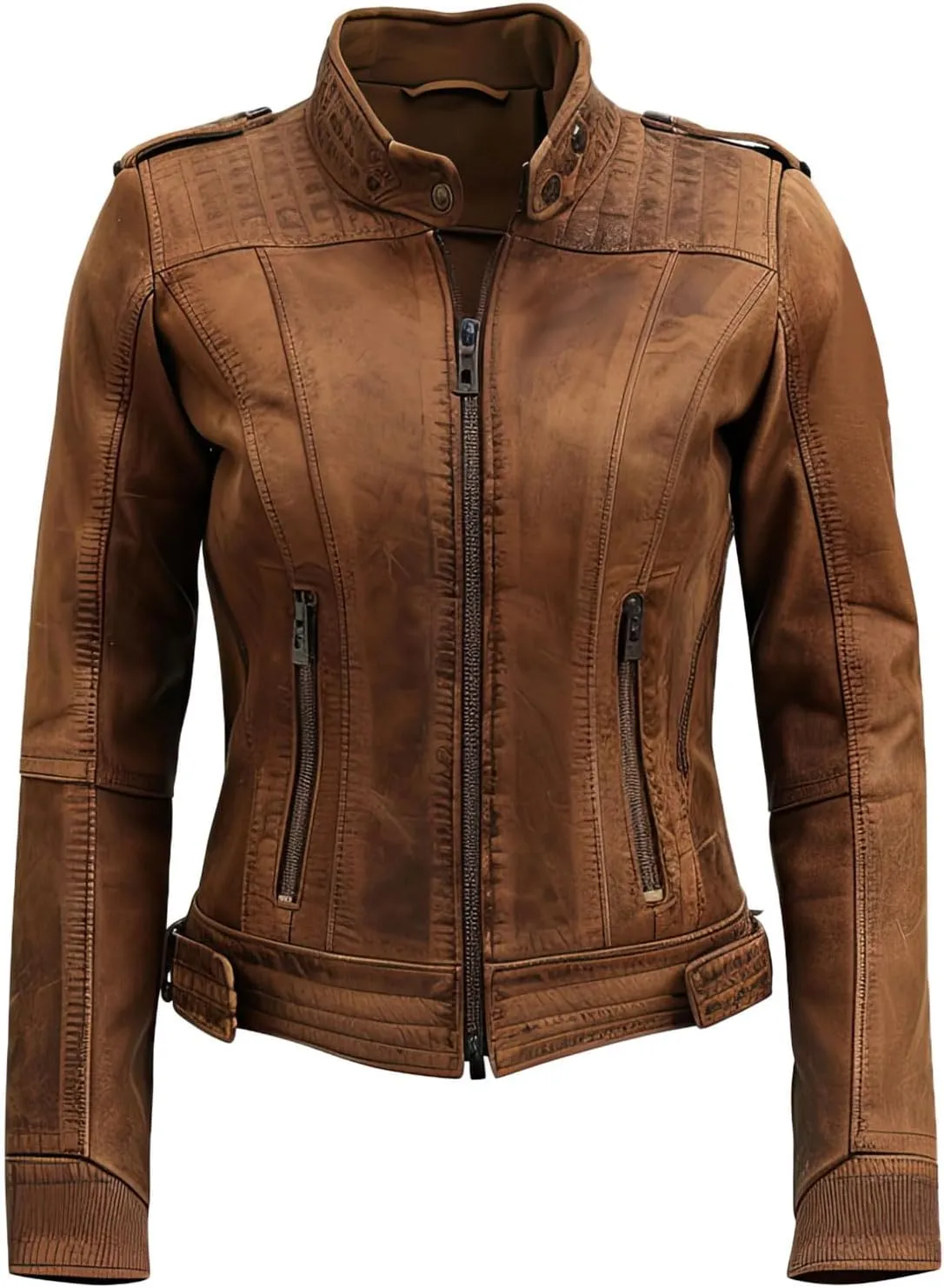Womens Chocolate Brown Genuine Suede Moto Jacket  Stand Collar Zip-Up Biker Style Leather Jacket (customizable size)