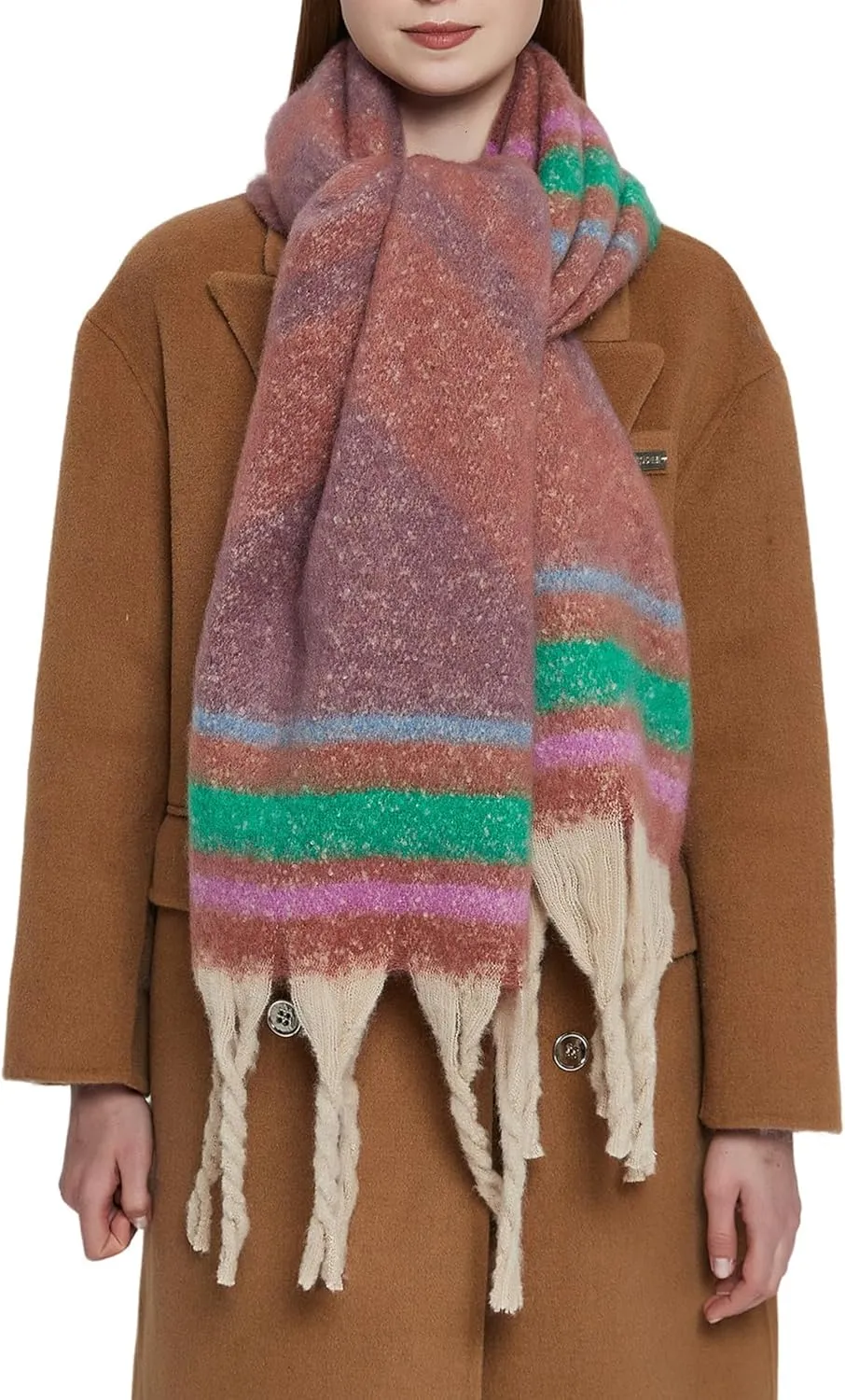 Women's Large Chunky Plaid Scarf Coloured Checked Oversized Scarf Tassel Soft Fall Winter Thick Warm Shawl