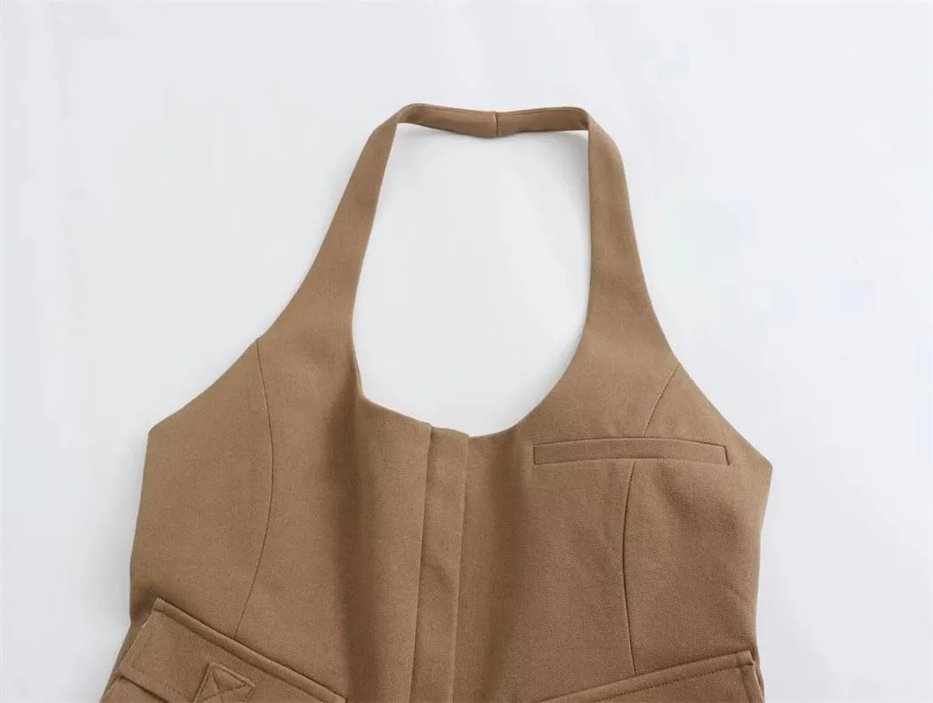 Women's Personalized Backless Halter Vest Edgy Zipper Crop Tops Sexy Sleeveless Versatile Vest