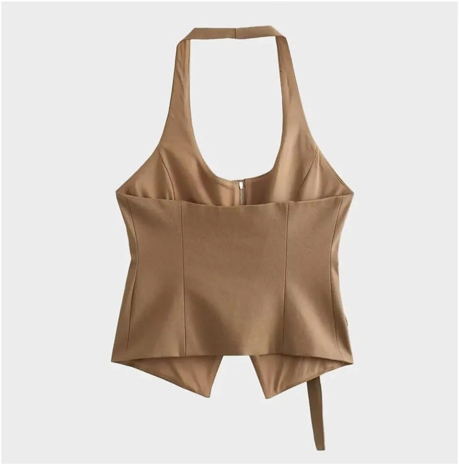 Women's Personalized Backless Halter Vest Edgy Zipper Crop Tops Sexy Sleeveless Versatile Vest