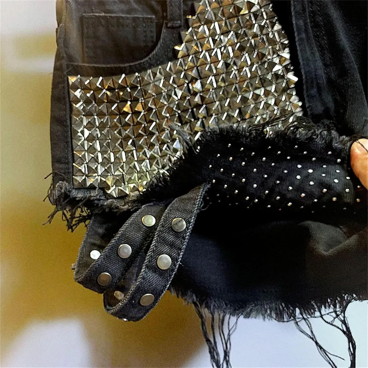 Womens Punk Rivet Denim Shorts High Waist Vintage Goth Rock Spring Summer Edgy Hot Pants