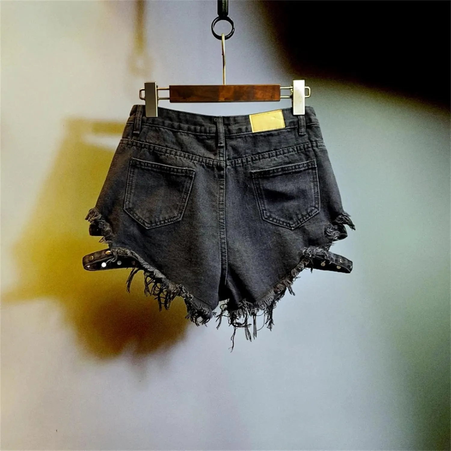 Womens Punk Rivet Denim Shorts High Waist Vintage Goth Rock Spring Summer Edgy Hot Pants