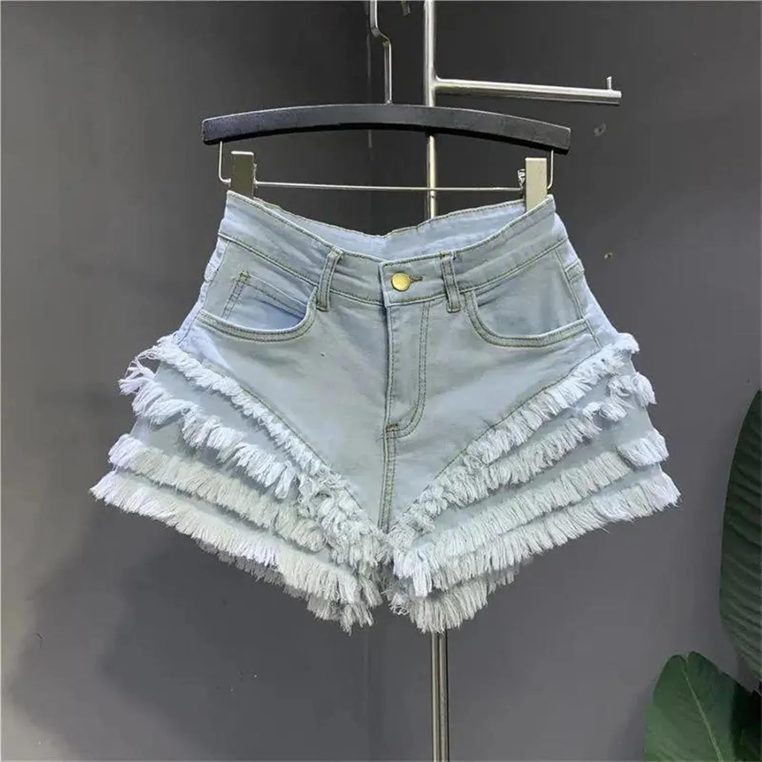 Womens Punk Rock Spring Summer Denim Shorts Metal Studs Edgy High Waist Ripped Hot Pants