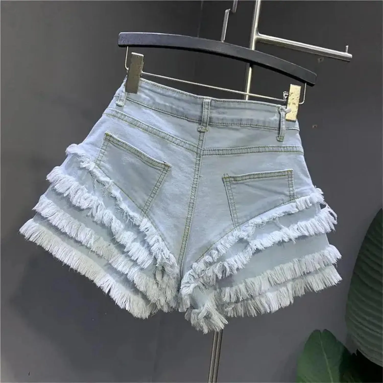 Womens Punk Rock Spring Summer Denim Shorts Metal Studs Edgy High Waist Ripped Hot Pants