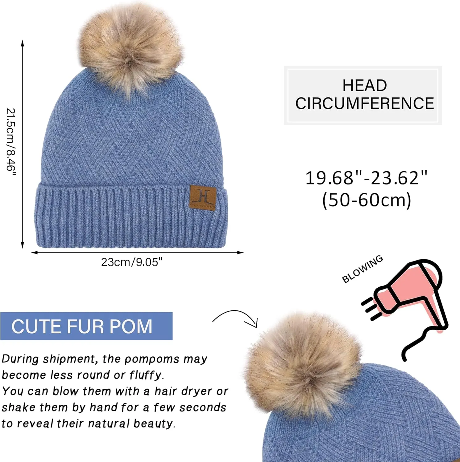 Womens Winter Warm Knit Beanie Hat Long Scarf Touchscreen Gloves Set with Fleece Lined Pom Skull Cap Gifts for Women