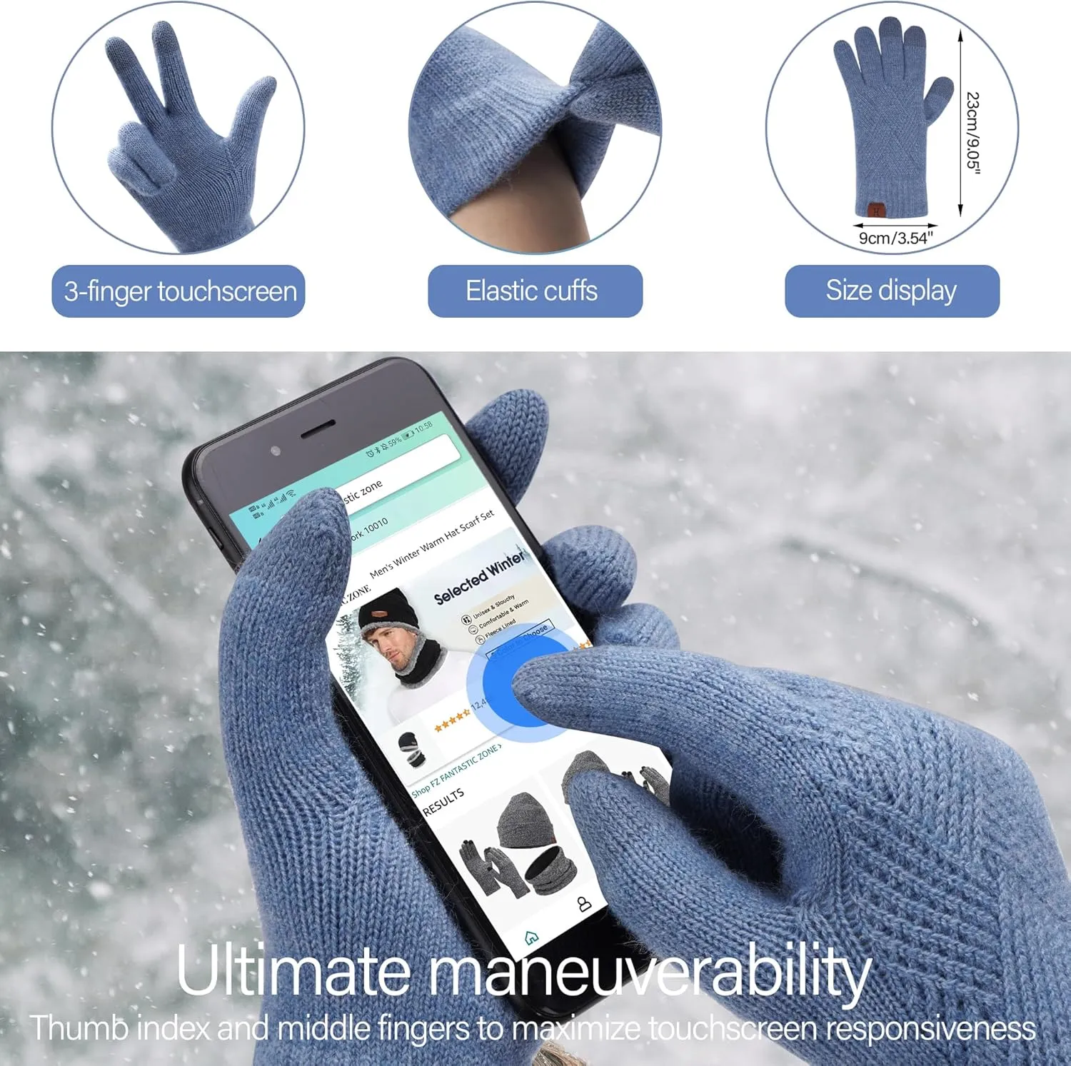Womens Winter Warm Knit Beanie Hat Long Scarf Touchscreen Gloves Set with Fleece Lined Pom Skull Cap Gifts for Women