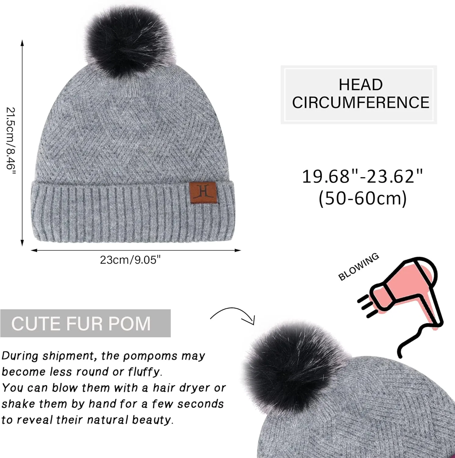 Womens Winter Warm Knit Beanie Hat Long Scarf Touchscreen Gloves Set with Fleece Lined Pom Skull Cap Gifts for Women