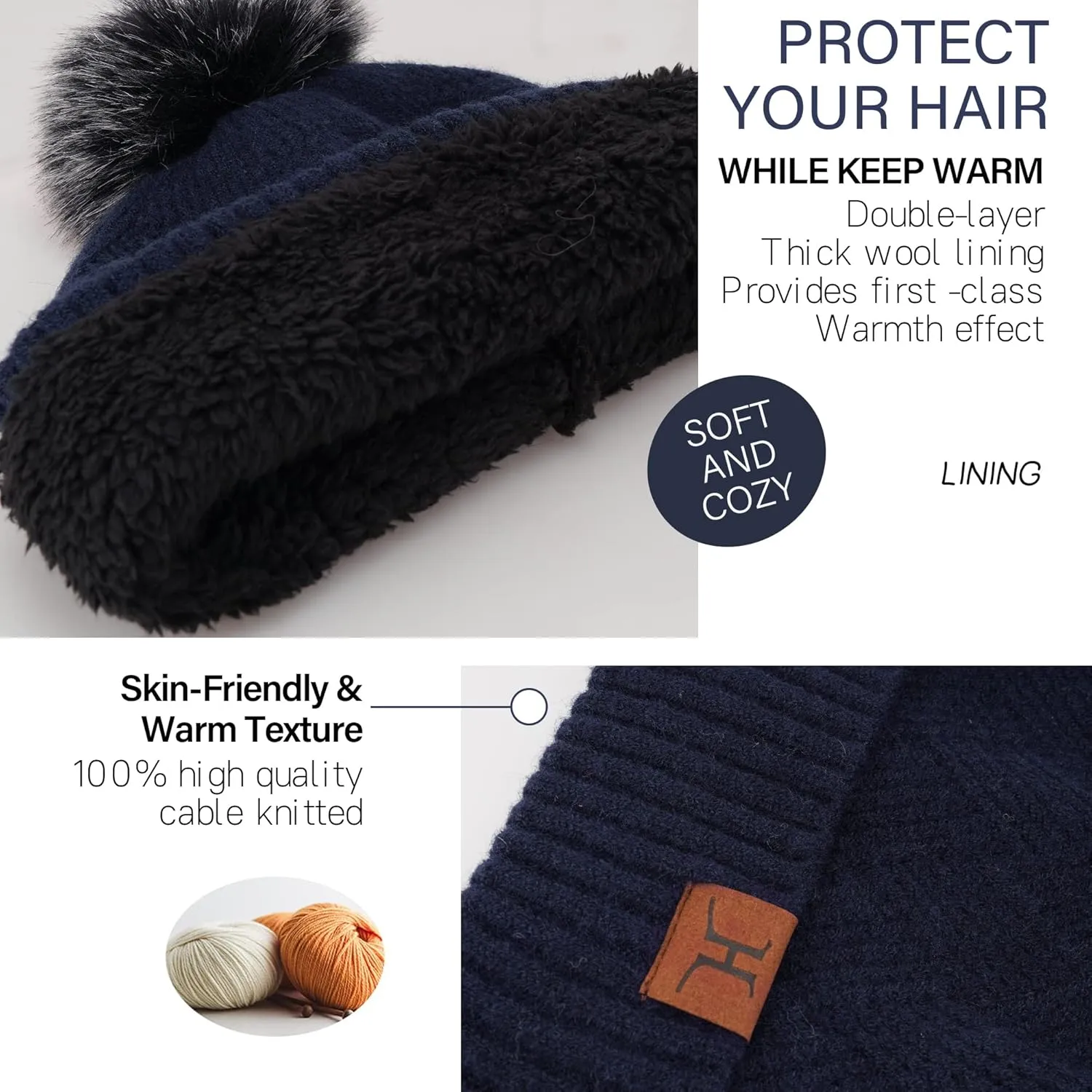 Womens Winter Warm Knit Beanie Hat Long Scarf Touchscreen Gloves Set with Fleece Lined Pom Skull Cap Gifts for Women