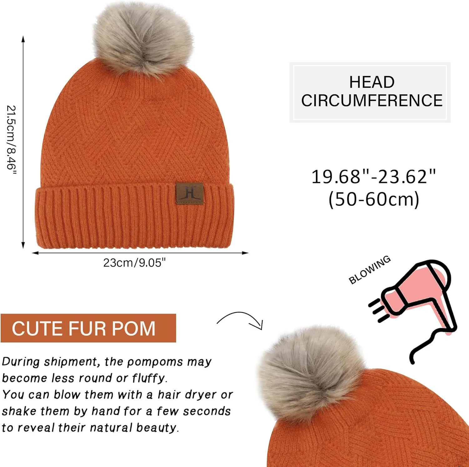 Womens Winter Warm Knit Beanie Hat Long Scarf Touchscreen Gloves Set with Fleece Lined Pom Skull Cap Gifts for Women