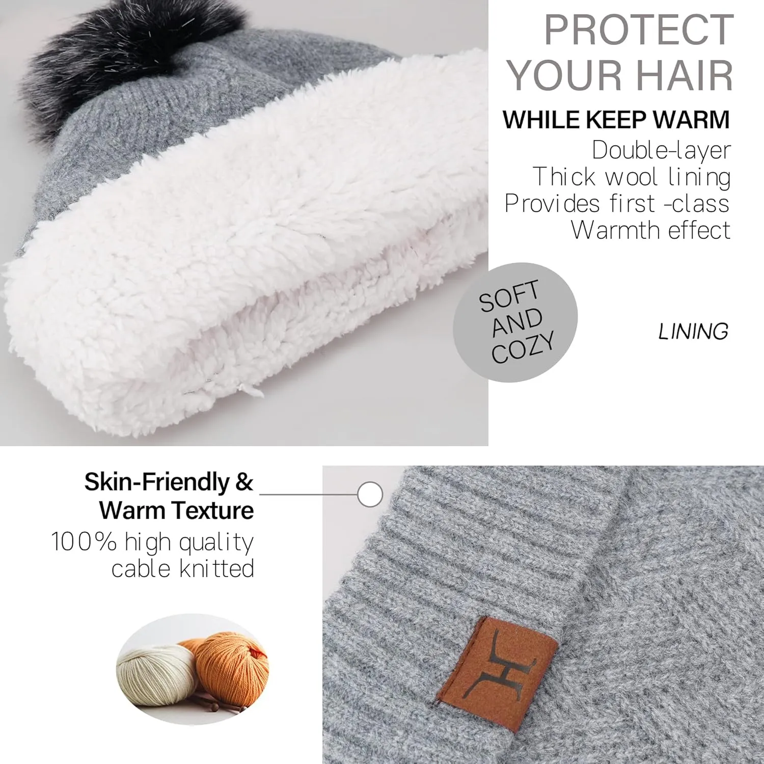 Womens Winter Warm Knit Beanie Hat Long Scarf Touchscreen Gloves Set with Fleece Lined Pom Skull Cap Gifts for Women