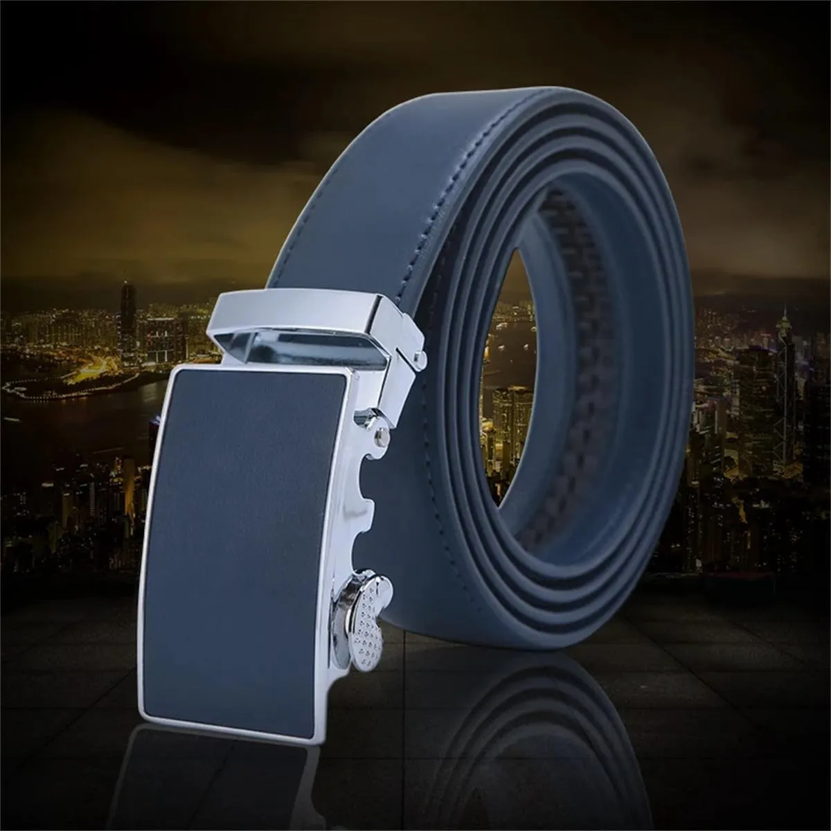 Yeuyyben Mens Genuine Leather Belt-Ratchet Automatic Buckle Men Business Belts
