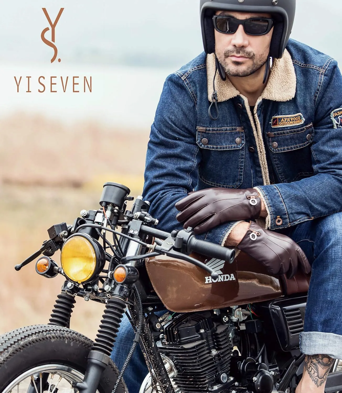 YISEVEN Winter Men's Lambskin Leather Gloves Touchscreen