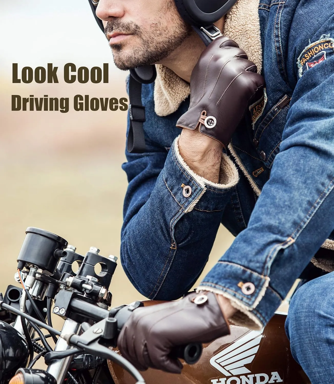 YISEVEN Winter Men's Lambskin Leather Gloves Touchscreen