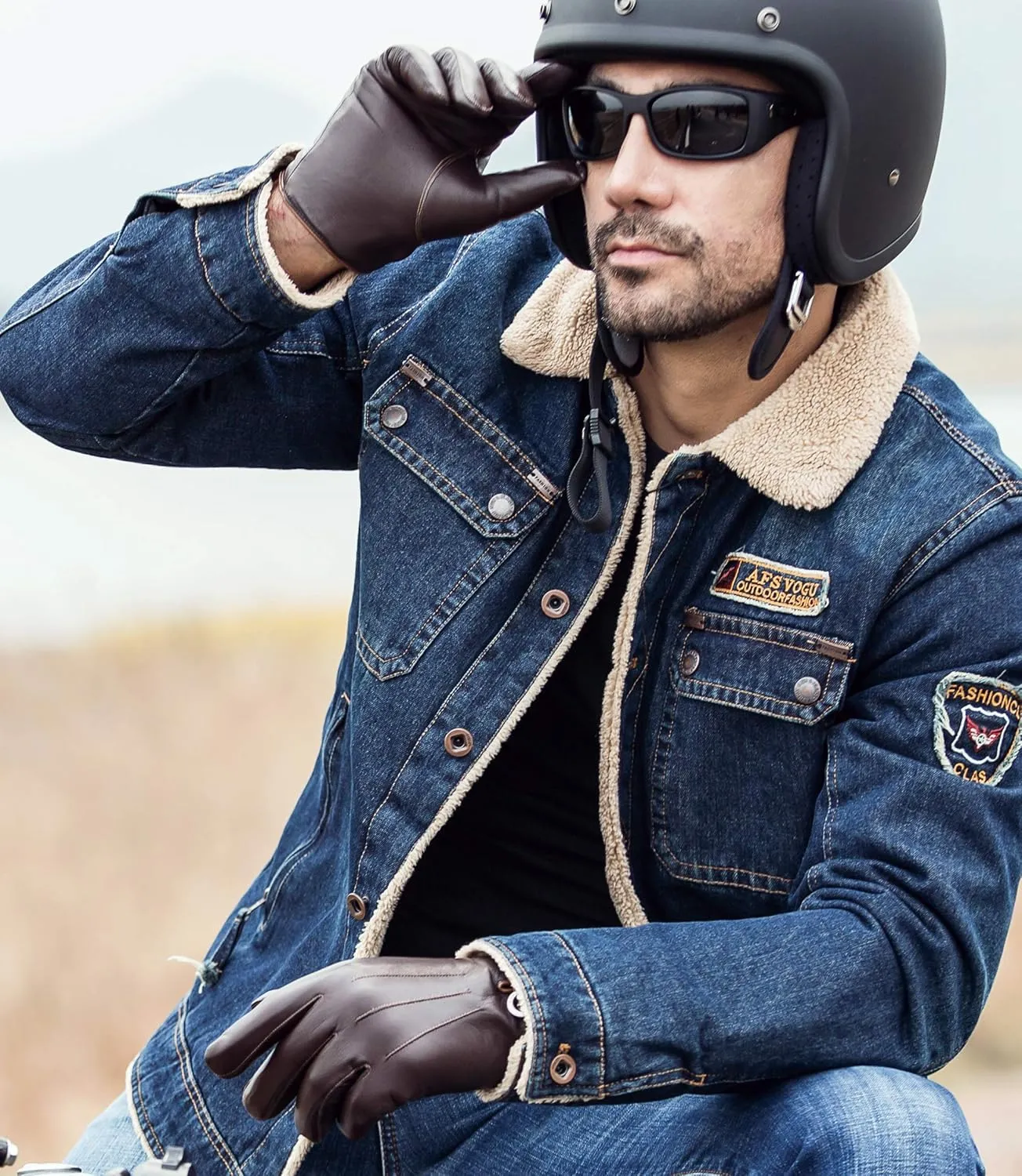YISEVEN Winter Men's Lambskin Leather Gloves Touchscreen