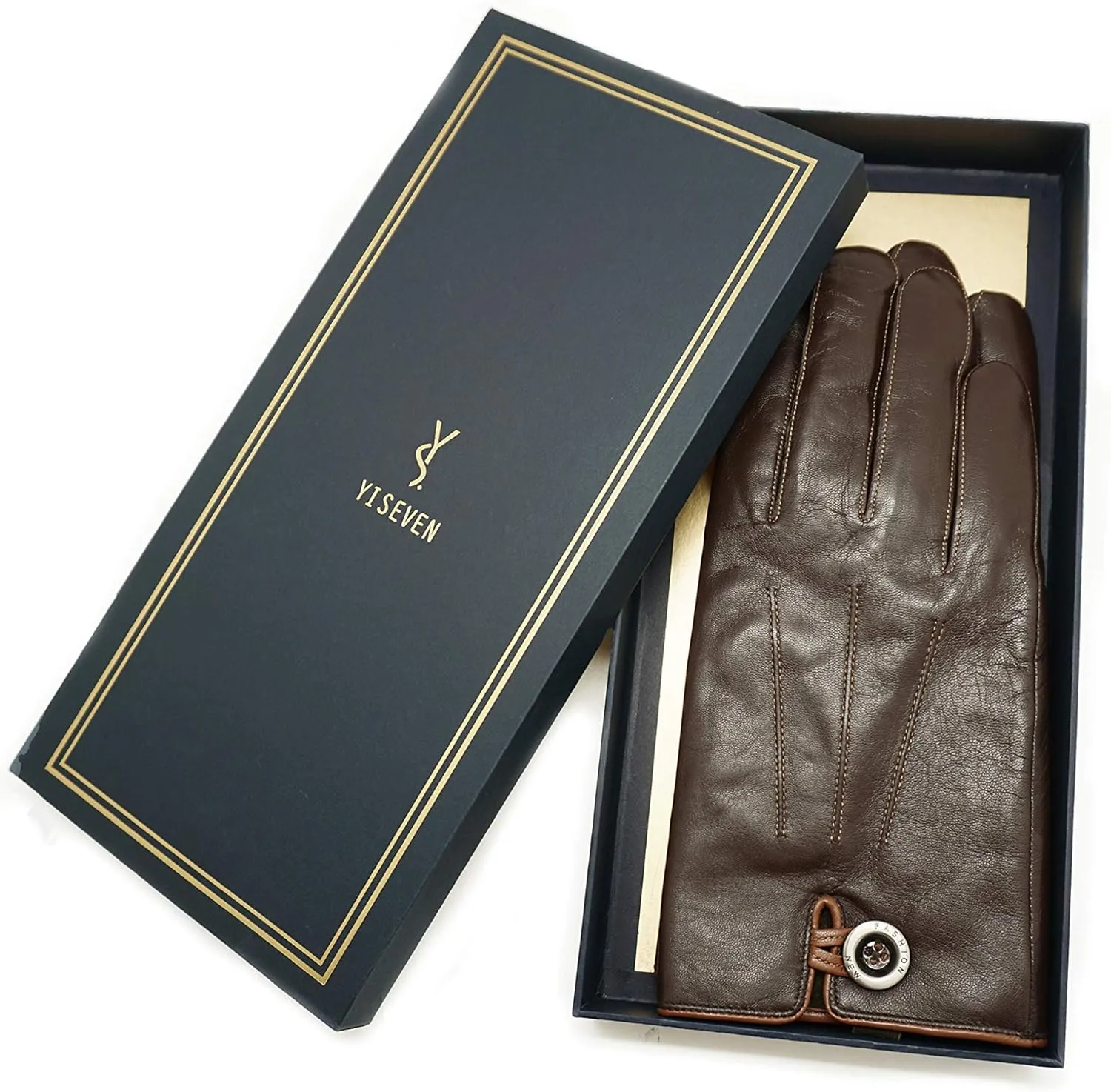 YISEVEN Winter Men's Lambskin Leather Gloves Touchscreen