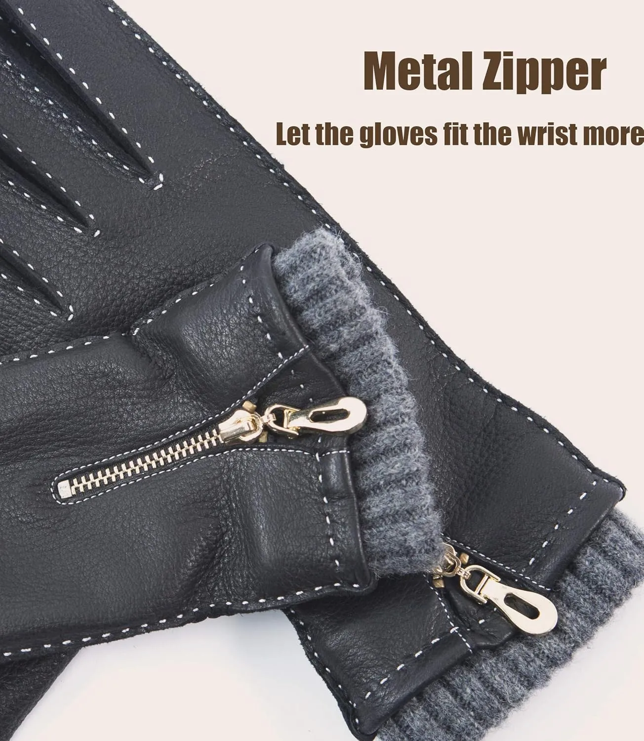 YISEVEN Women's Deerskin Leather Gloves Hand Sewn