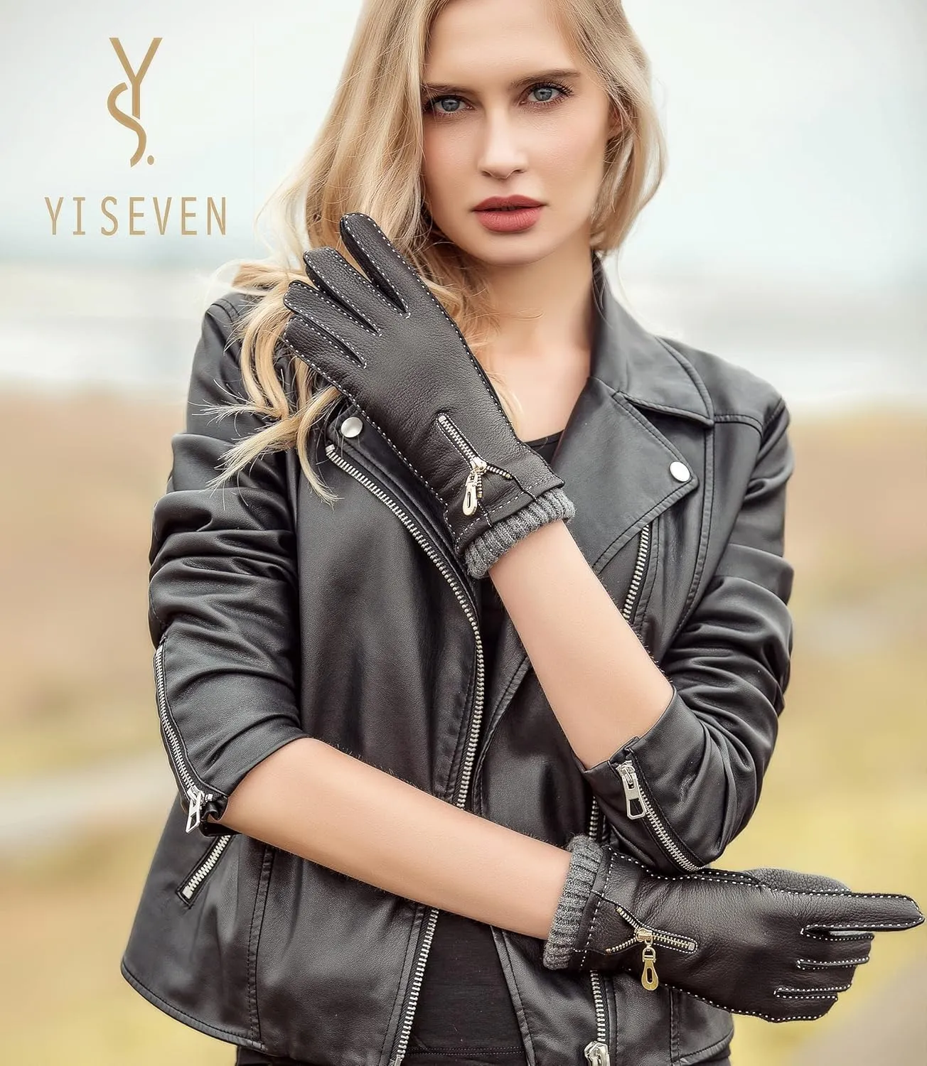 YISEVEN Women's Deerskin Leather Gloves Hand Sewn