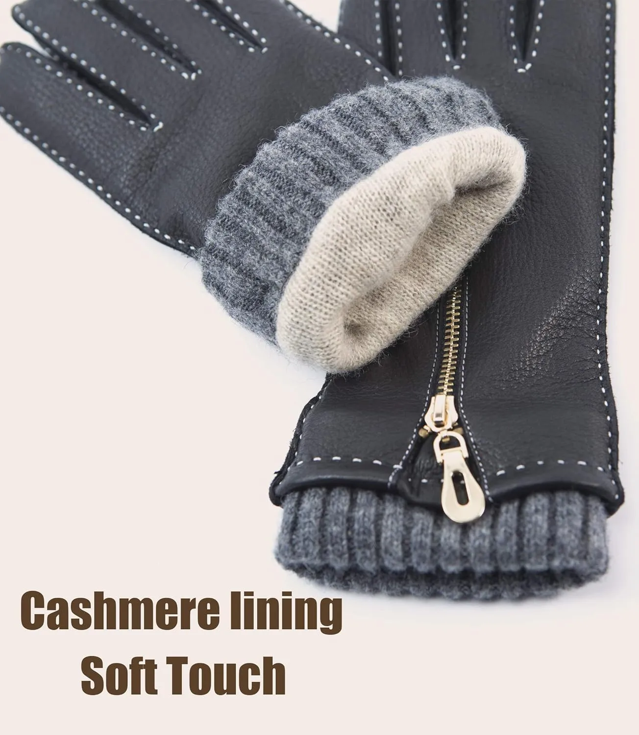 YISEVEN Women's Deerskin Leather Gloves Hand Sewn
