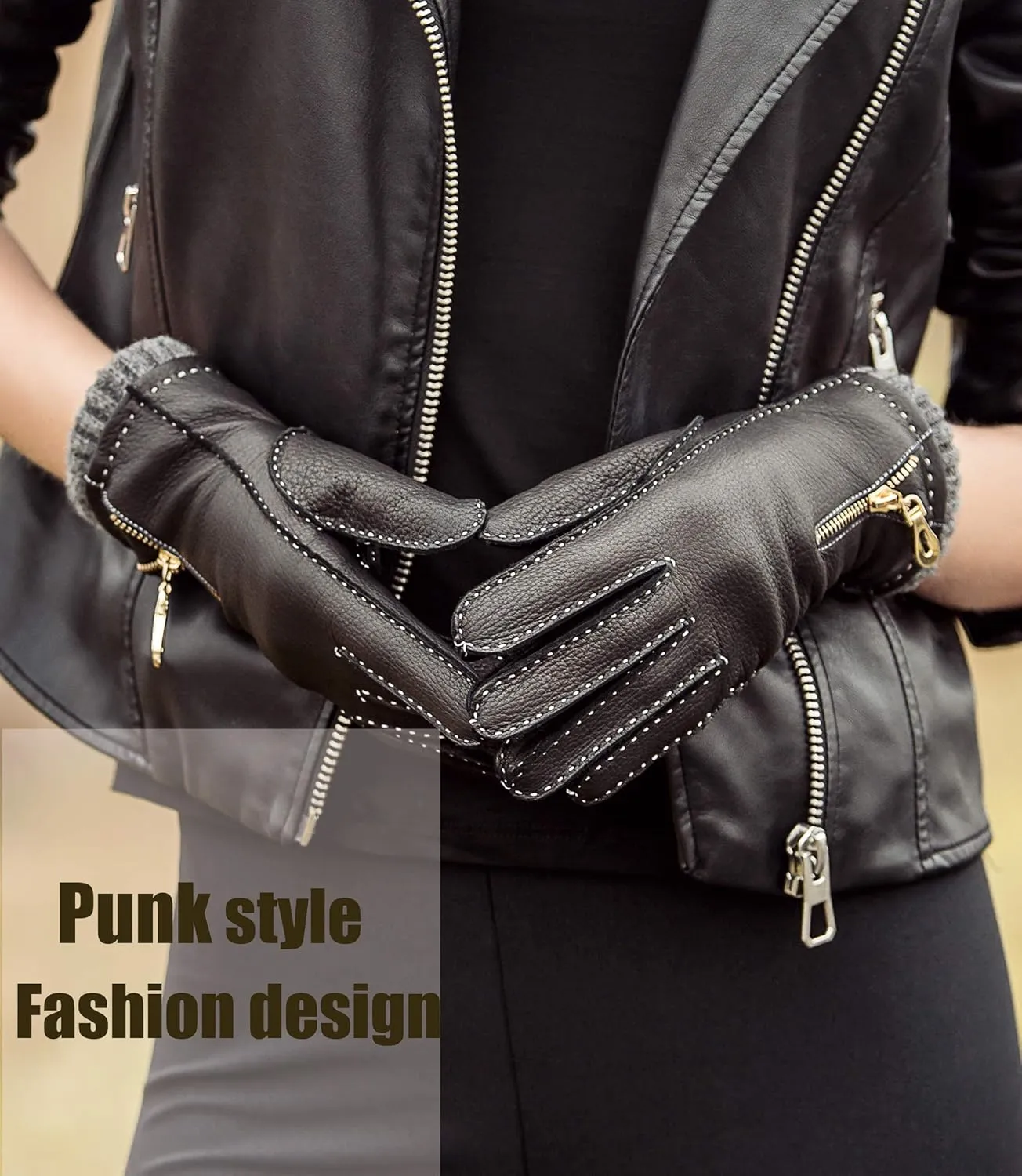 YISEVEN Women's Deerskin Leather Gloves Hand Sewn