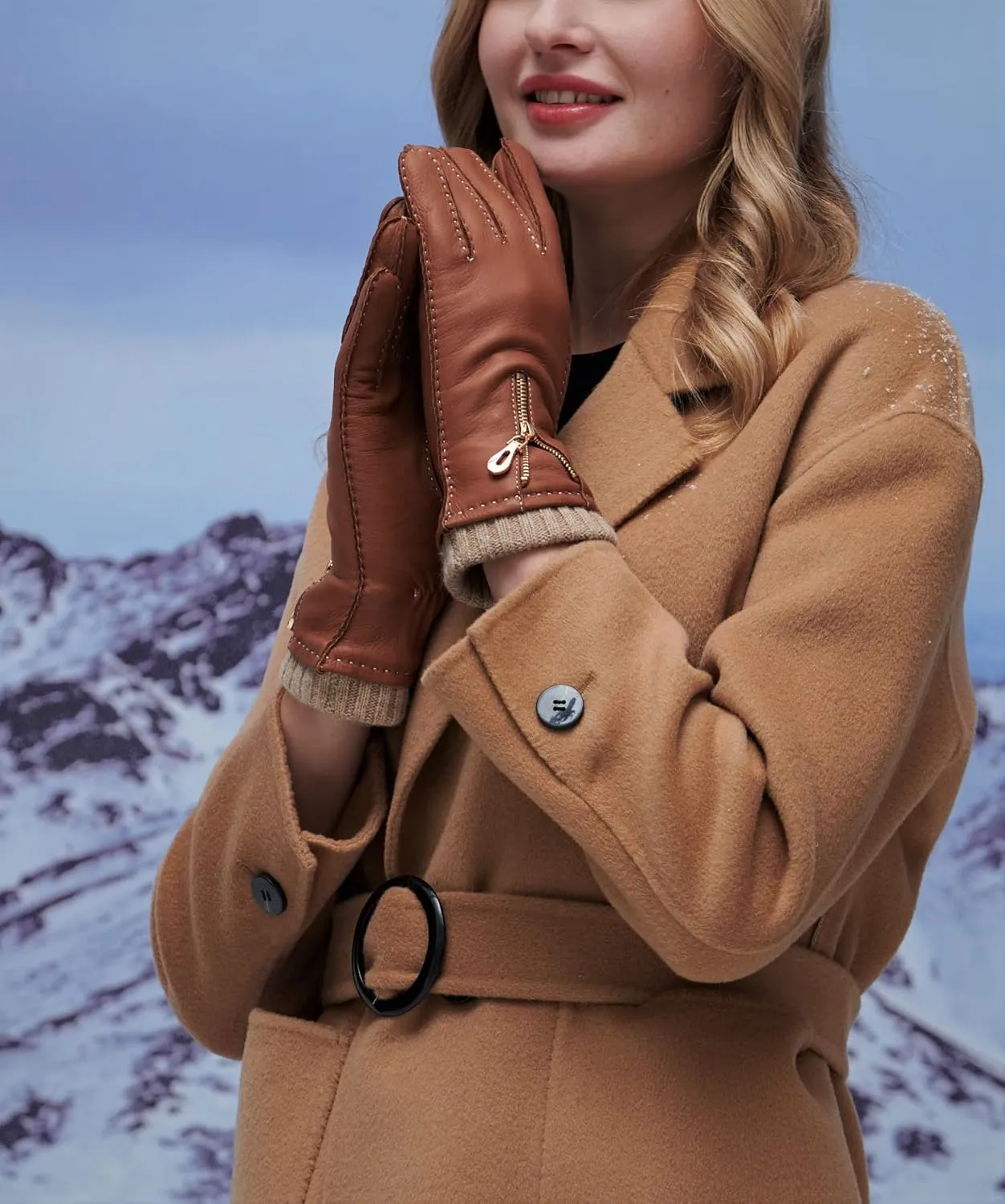 YISEVEN Women's Deerskin Leather Gloves Hand Sewn