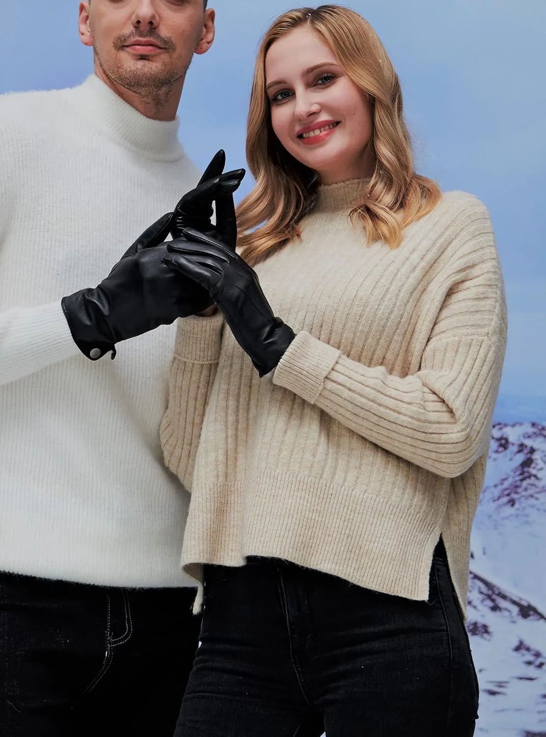 YISEVEN Women's Winter Genuine Leather Gloves Touchscreen Three Points